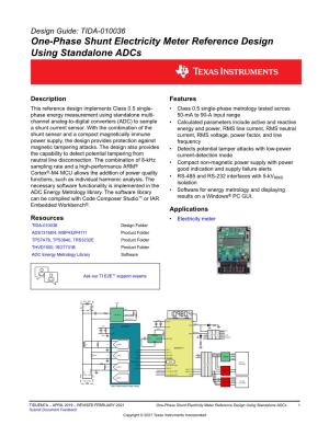 TIDA-010036 One-Phase Shunt Electricity Meter Reference Design Using Standalone Adcs