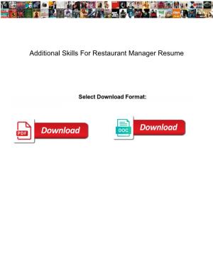 Additional Skills for Restaurant Manager Resume