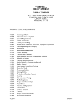 Technical Specifications Table of Contents