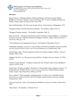 Bibliography on Women and Buddhism Compiled by Kate Crosby, 2004