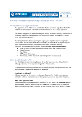 National Interest Exception (NIE) Application How-To Guide