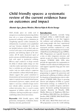 Child Friendly Spaces: a Systematic Review of the Current Evidence Base on Outcomes and Impact