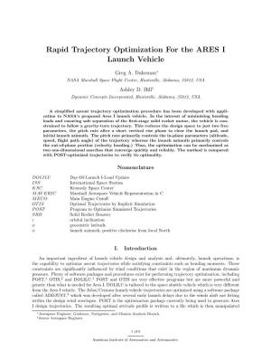 Rapid Trajectory Optimization for the ARES I Launch Vehicle