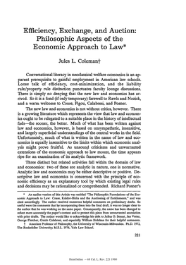 Efficiency, Exchange, and Auction: Philosophic Aspects of the Economic Approach to Law*