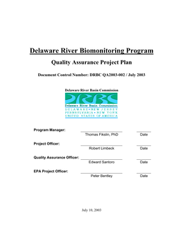 Delaware River Biomonitoring Program Quality Assurance Project Plan