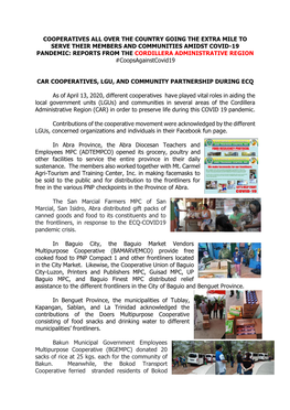 Car Cooperatives, Lgu, and Community Partnership During Ecq