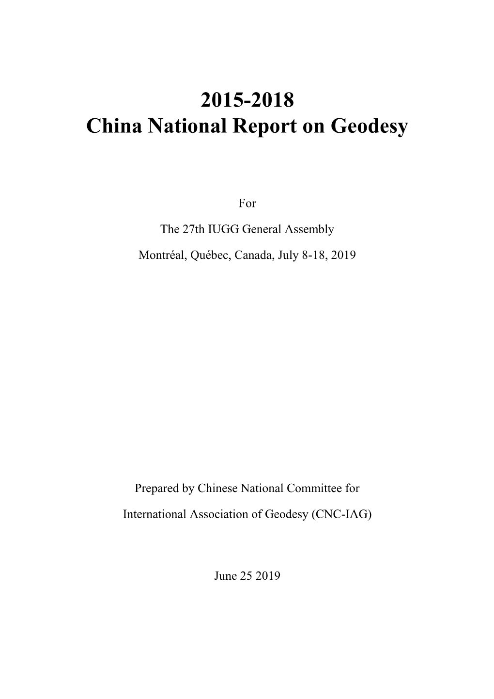 China National Report on Geodesy