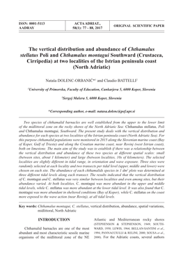 The Vertical Distribution and Abundance of Chthamalus Stellatus