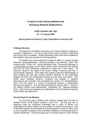 A Report on the Literacy Network and Numeracy Network Deliberations