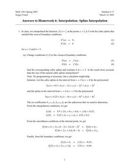 Answers to Homework 6: Interpolation: Spline Interpolation