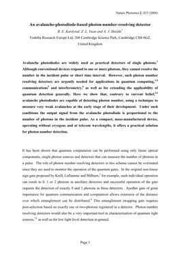 Photon-Number Resolving Avalanche Photodiode