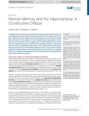 Remote Memory and the Hippocampus: a Constructive Critique