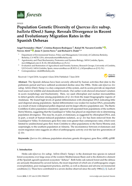 Population Genetic Diversity of Quercus Ilex Subsp. Ballota (Desf.) Samp