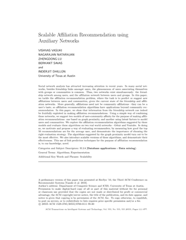 Scalable Affiliation Recommendation Using Auxiliary Networks