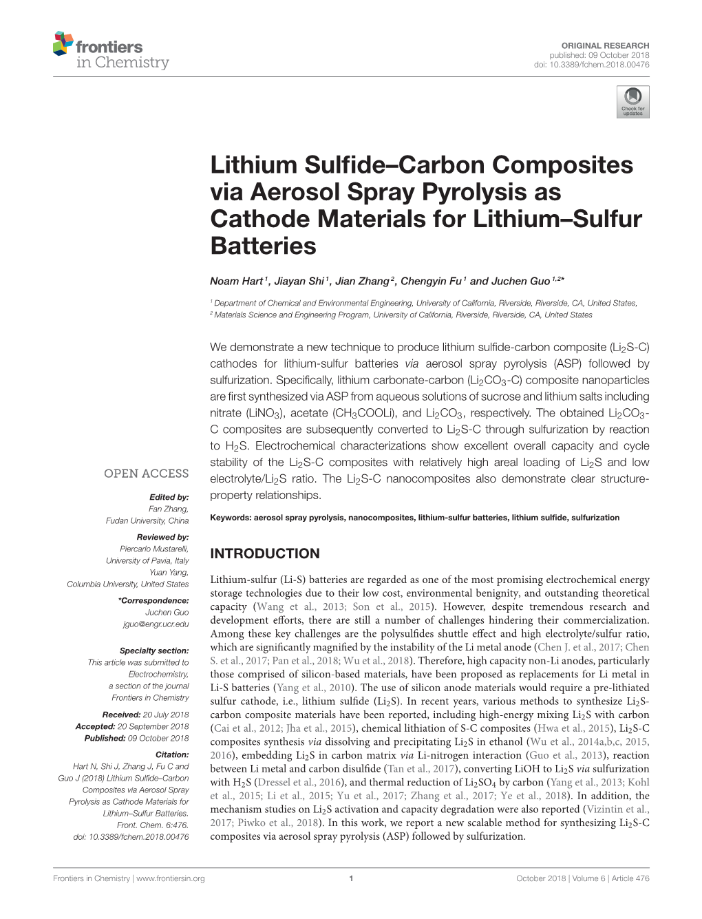 Lithium Sulfide–Carbon Composites Via Aerosol Spray Pyrolysis As