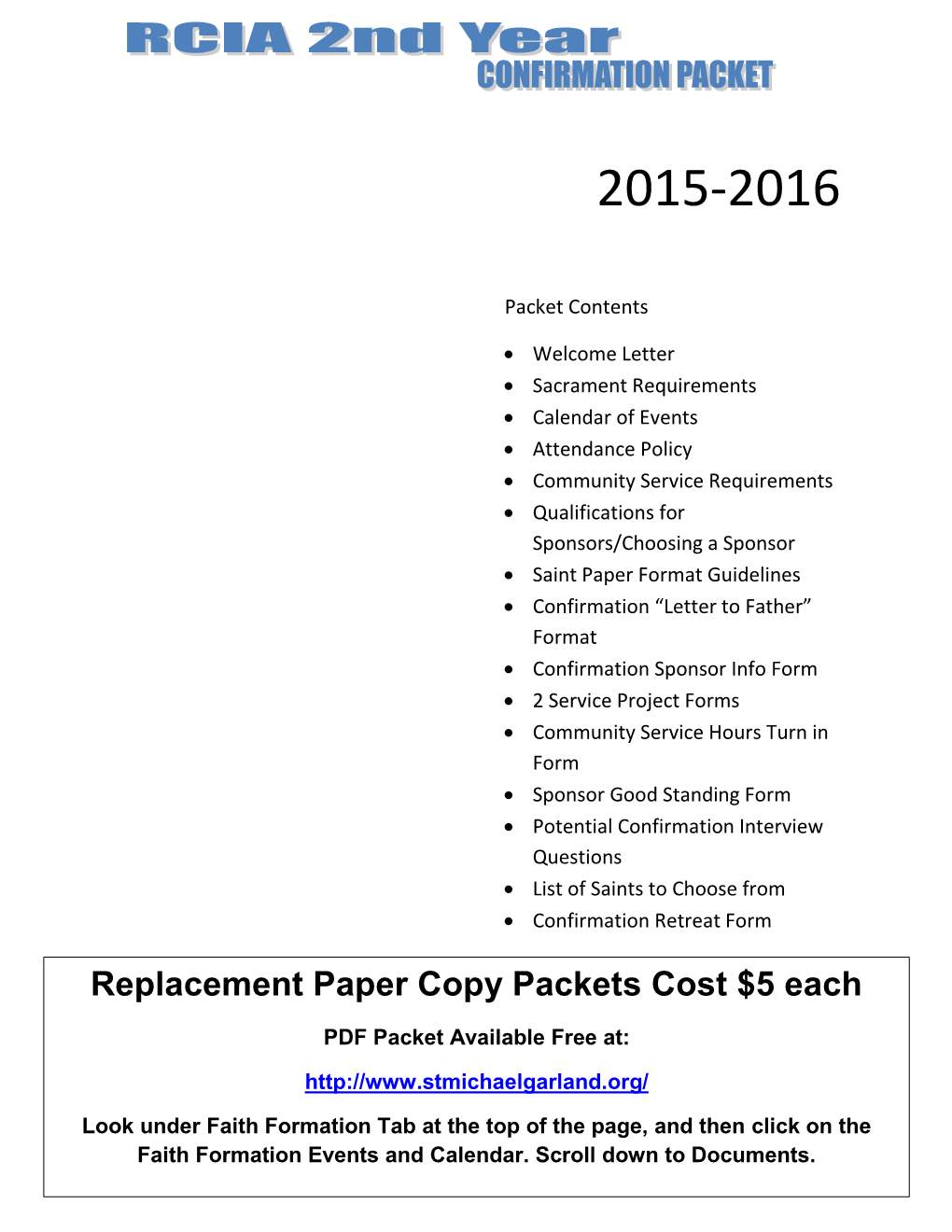 Replacement Paper Copy Packets Cost $5 Each