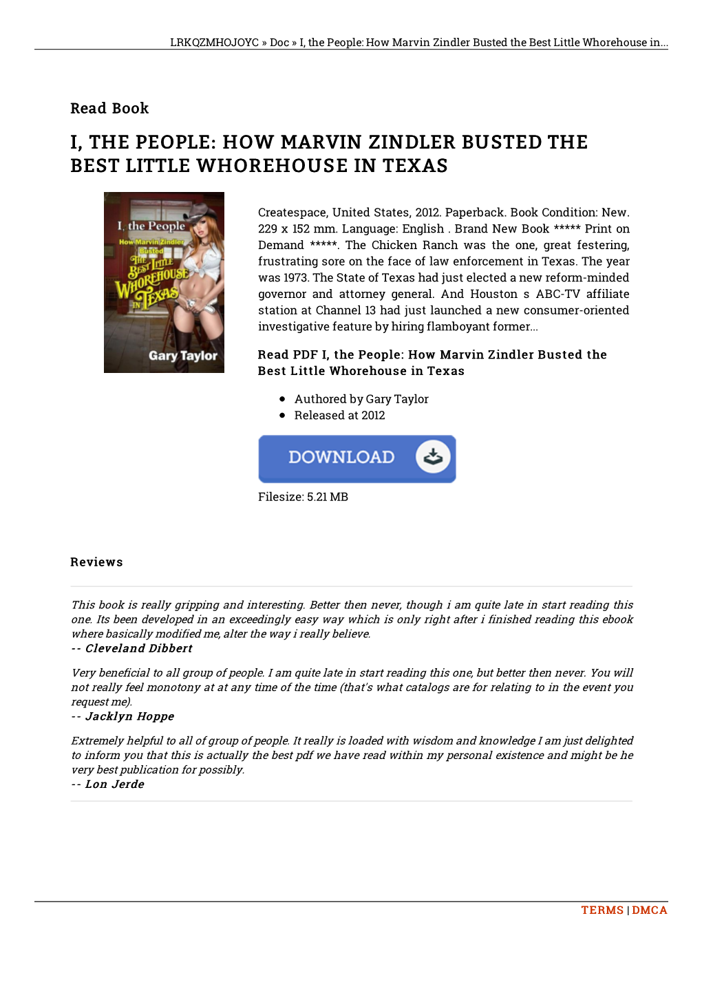 Find Ebook # I, the People: How Marvin Zindler Busted the Best Little Whorehouse in Texas