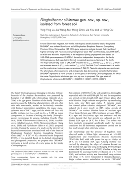 Dinghuibacter Silviterrae Gen. Nov., Sp. Nov., Isolated from Forest Soil Ying-Ying Lv, Jia Wang, Mei-Hong Chen, Jia You and Li-Hong Qiu