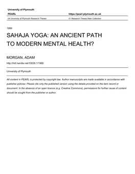 Sahaja Yoga: an Ancient Path to Modern Mental Health?