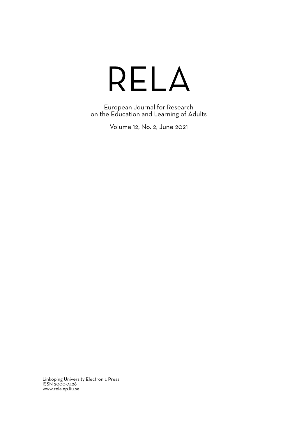 RELA European Journal for Research on the Education and Learning of Adults Volume 12, No