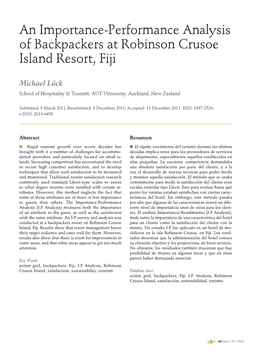 An Importance-Performance Analysis of Backpackers at Robinson Crusoe Island Resort, Fiji