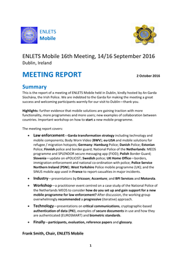 MEETING REPORT 2 October 2016