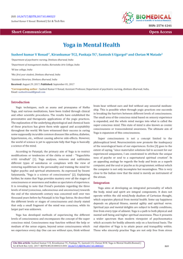 Yoga in Mental Health