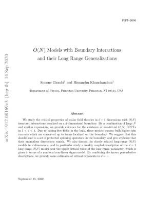 O(N) Models with Boundary Interactions and Their Long Range Generalizations