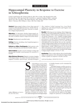 Hippocampal Plasticity in Response to Exercise in Schizophrenia