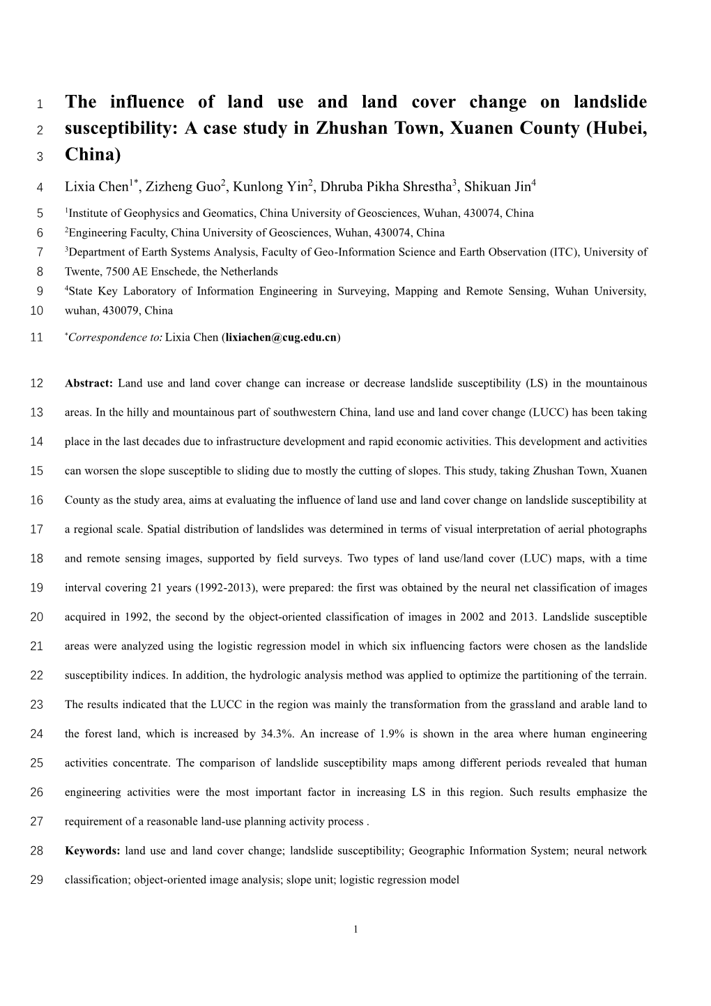 The Influence of Land Use and Land Cover Change on Landslide Susceptibility: a Case Study in Zhushan Town, Xuanen County (Hubei