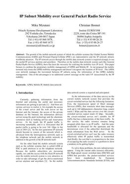 IP Subnet Mobility Over General Packet Radio Service