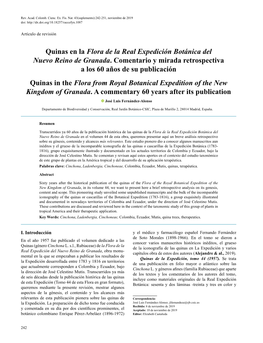 Quinas En La Flora De La Real Expedición Botánica Del Nuevo Reino De Granada. Comentario Y Mirada Retrospectiva a Los 60 Años