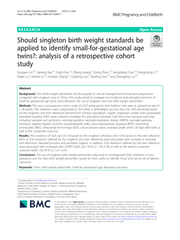 Should Singleton Birth Weight Standards Be Applied to Identify