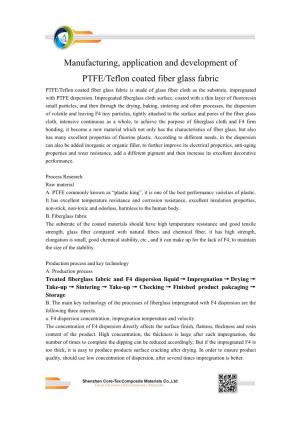 Manufacturing, Application and Development of PTFE/Teflon Coated Fiber Glass Fabric