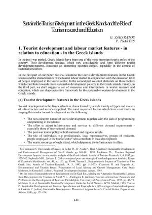 Sustainable Tourism Development in the Greek Islands and the Role of Tourism Research and Education G