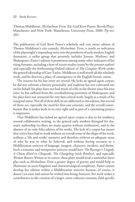 Book Review: Thomas Middleton. Michaelmas Term. Ed. Gail Kern