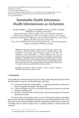 Sustainable Health Informatics: Health Informaticians As Alchemists