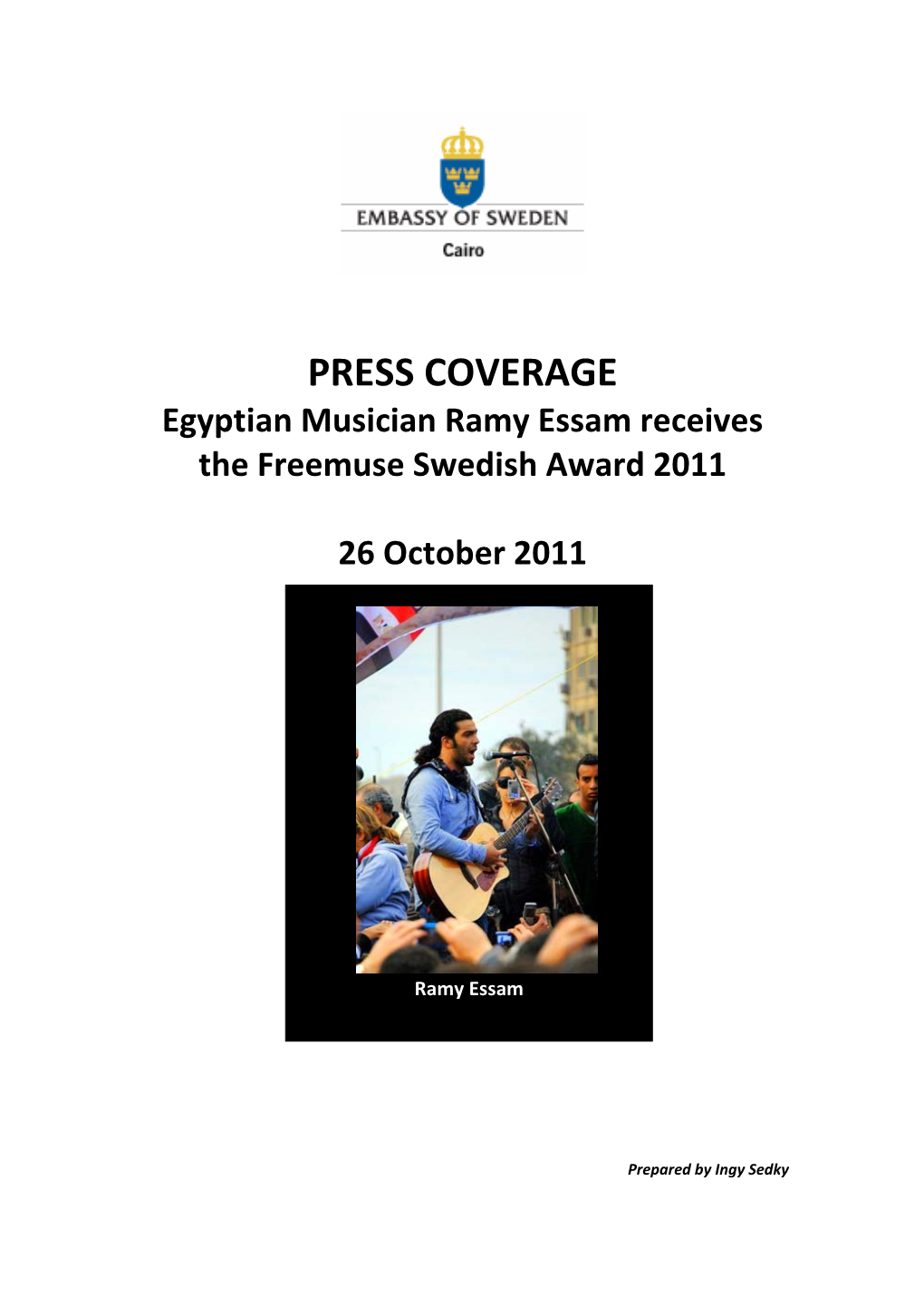 PRESS COVERAGE Egyptian Musician Ramy Essam Receives the Freemuse Swedish Award 2011