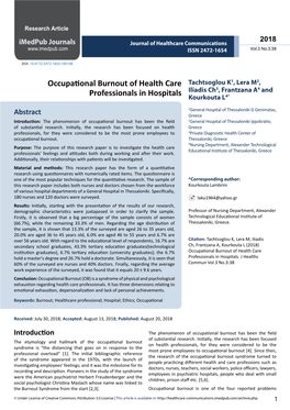 Occupational Burnout of Health Care Professionals in Hospitals