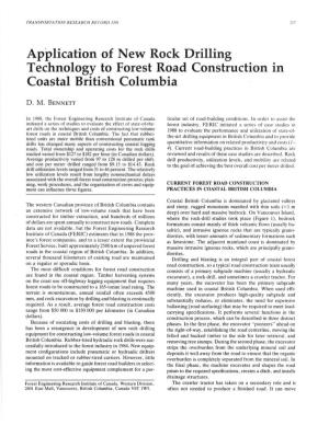 Application of New Rock Drilling Technology to Forest Road Construction Coastal British Columbia