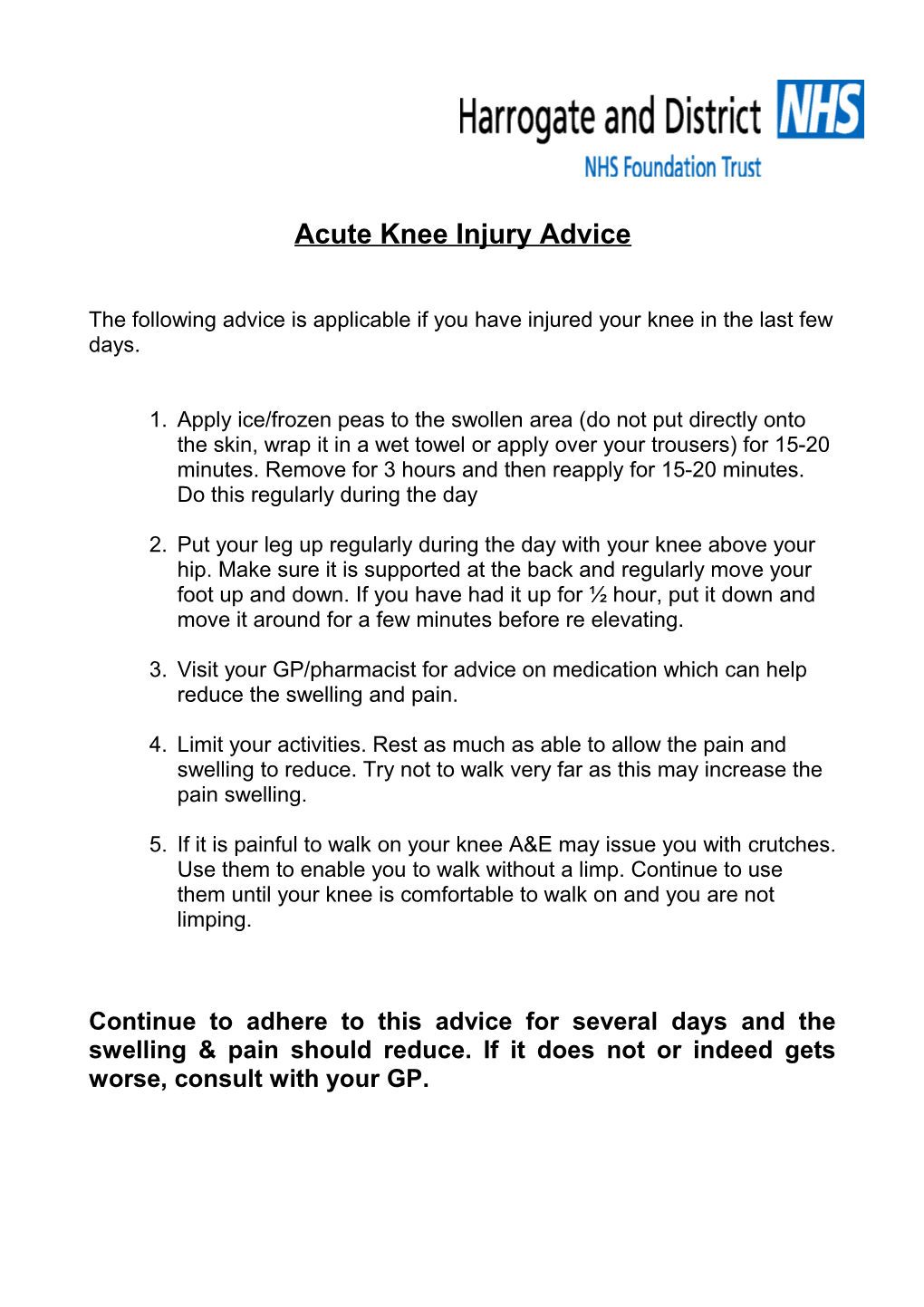 The Following Advice Is Applicable If You Have Injured Your Knee in the Last Few Days