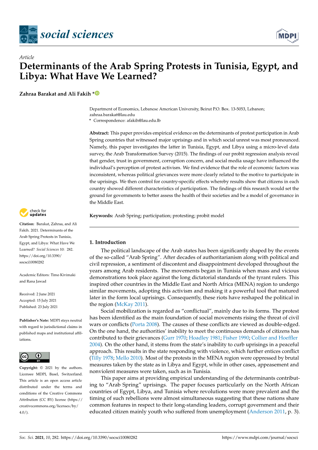 Determinants of the Arab Spring Protests in Tunisia, Egypt, and Libya: What Have We Learned?