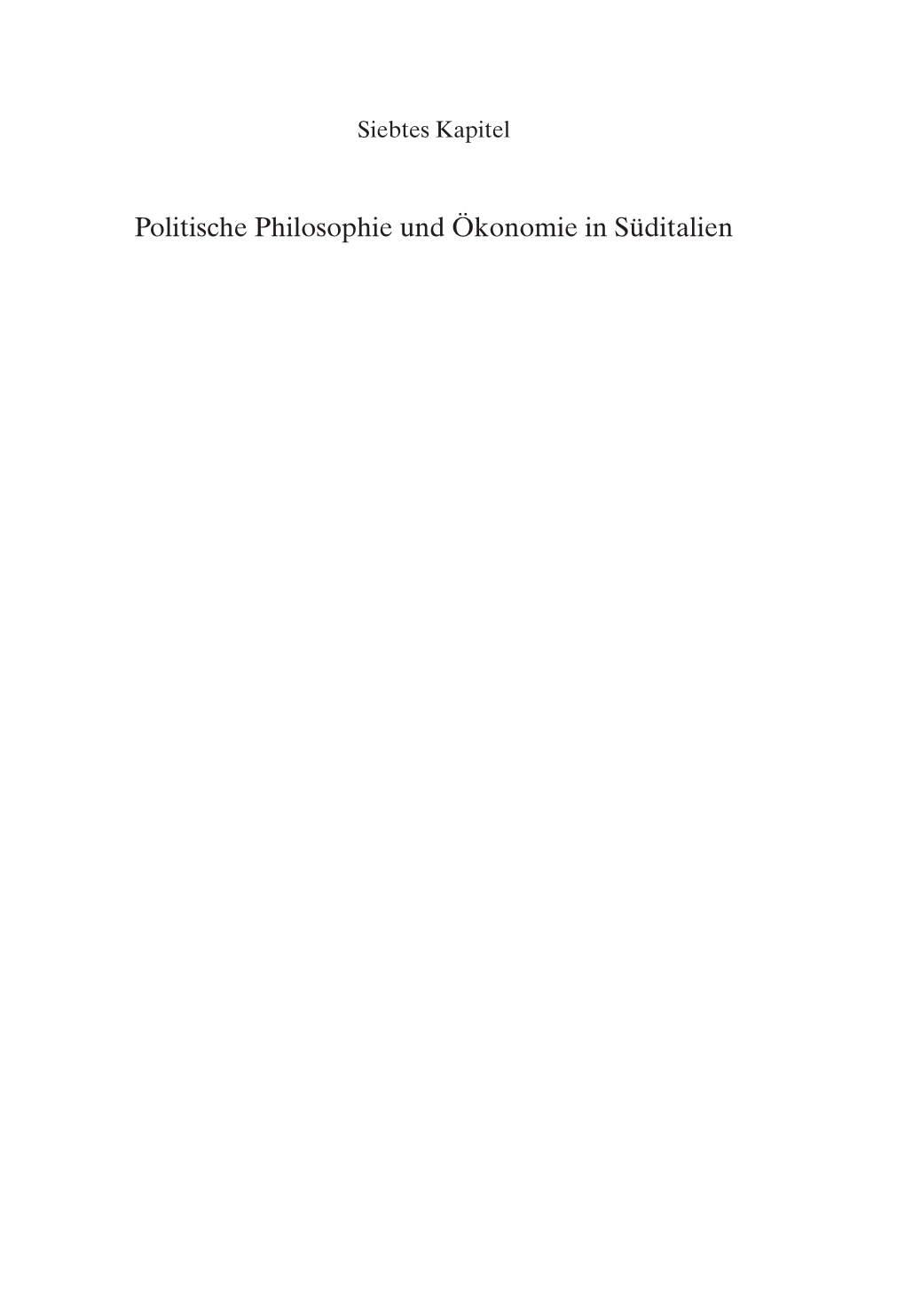 Politische Philosophie Und Ökonomie in Süditalien