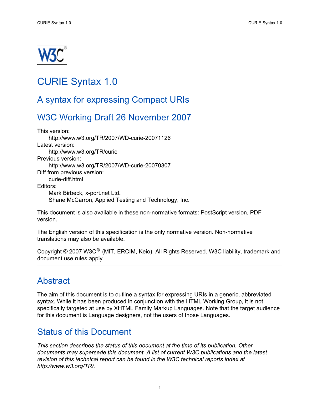 CURIE Syntax 1.0 CURIE Syntax 1.0