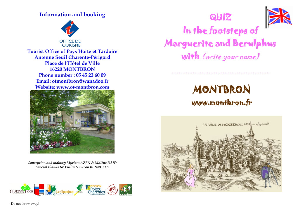 QUIZ in the Footsteps of Marguerite and Berulphus with (Write Your Name)
