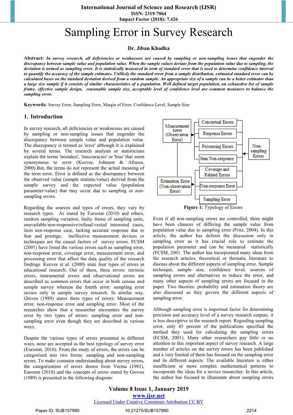 Sampling Error in Survey Research