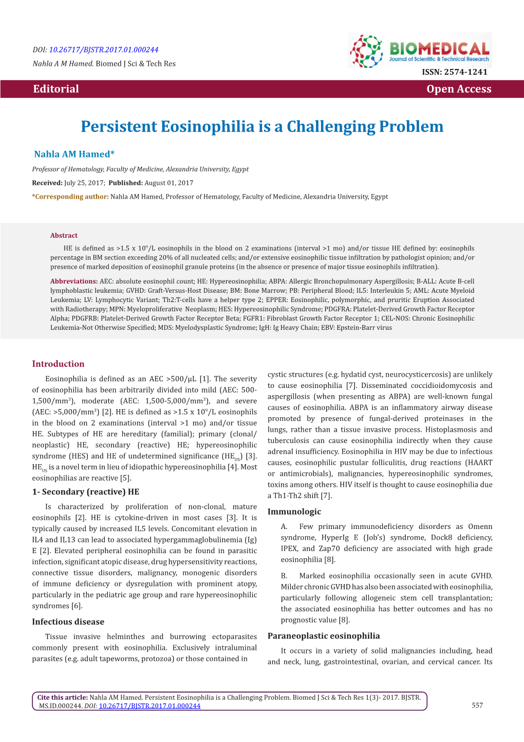 Persistent Eosinophilia Is a Challenging Problem