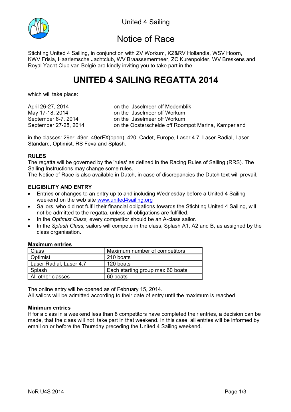 Notice of Race UNITED 4 SAILING REGATTA 2014