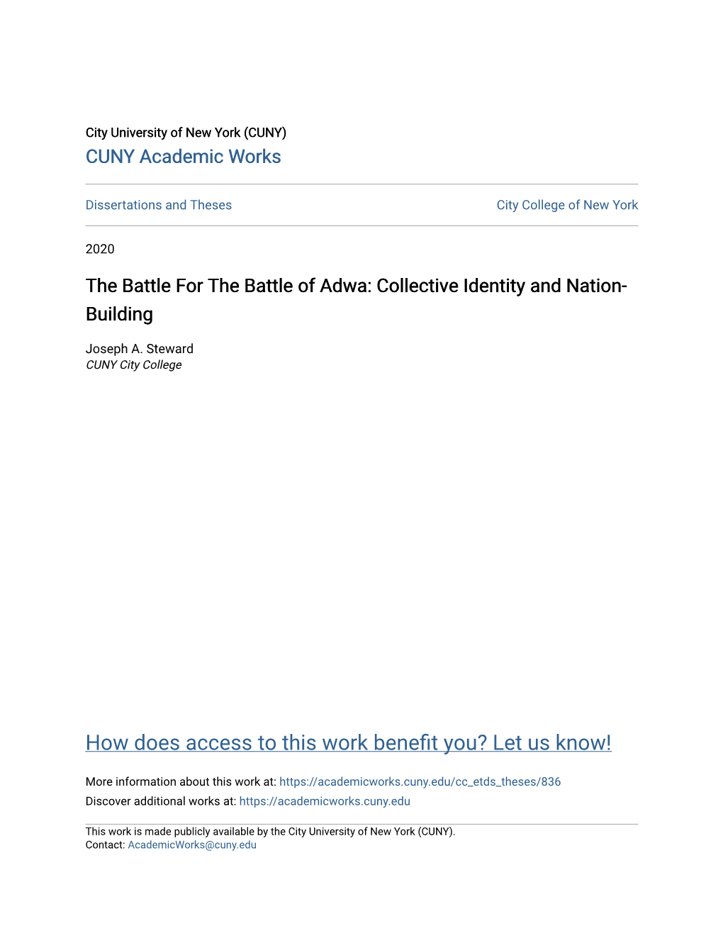 The Battle for the Battle of Adwa: Collective Identity and Nation- Building