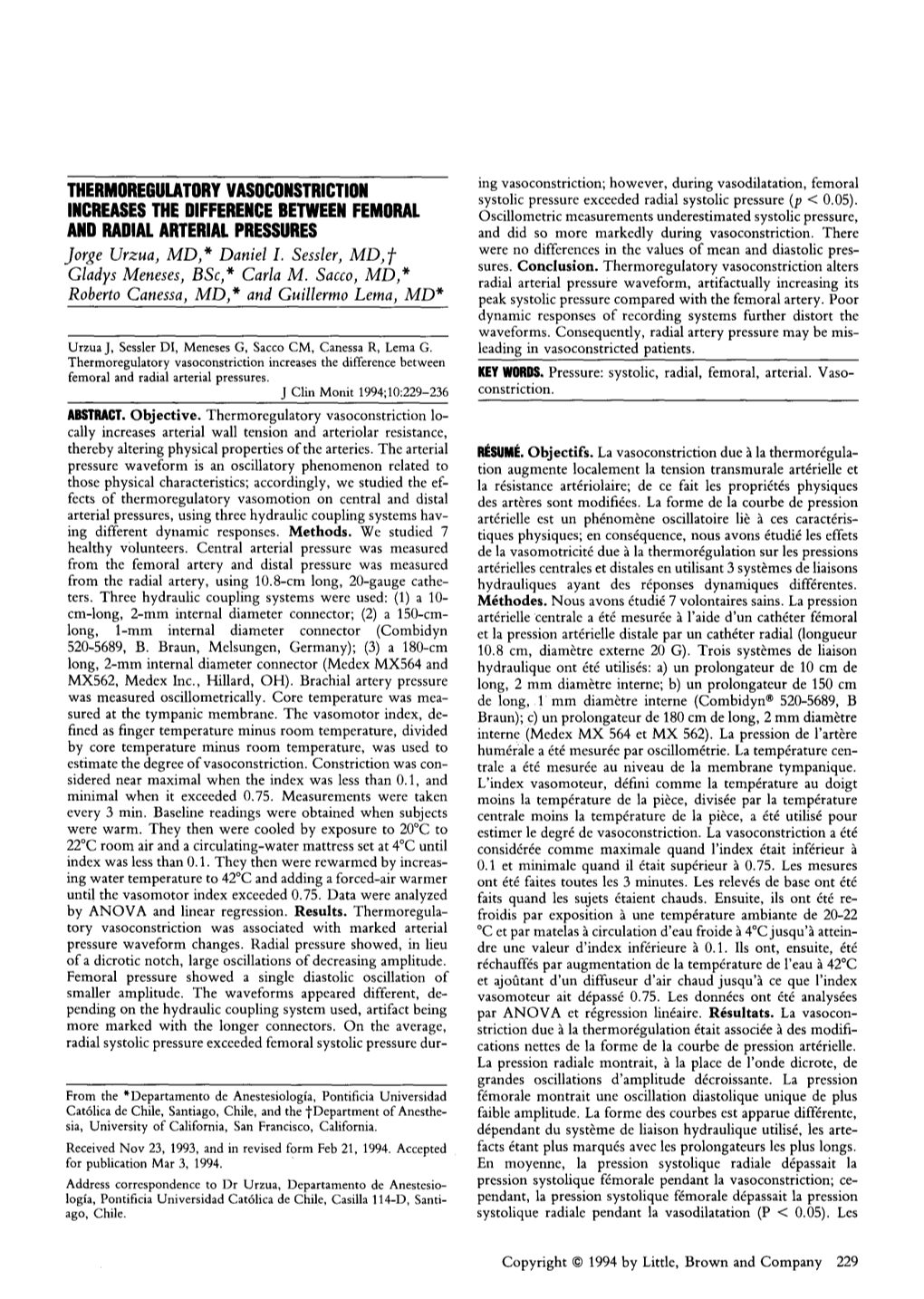 Thermoregulatory Vasoconstriction Increases the Difference Between Femoral and Radial Arterial Pressures